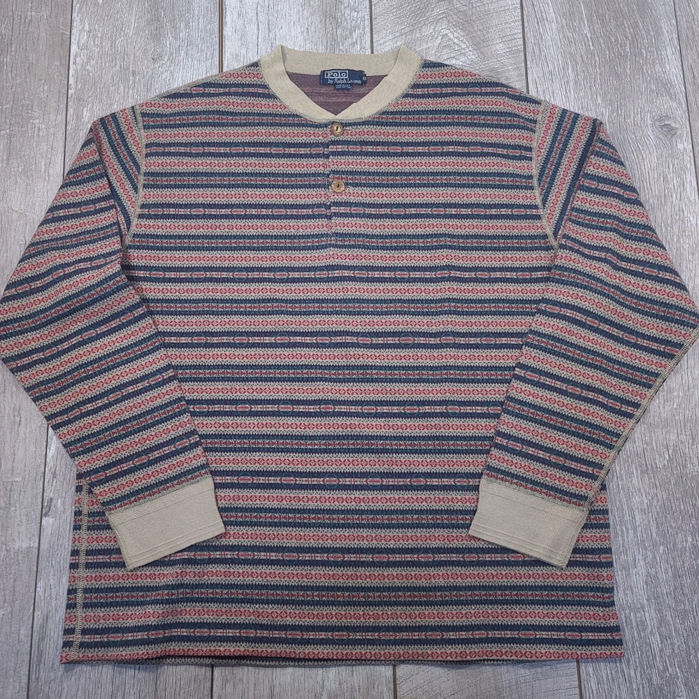 Polo Ralph Lauren Henley Mens XL Multicolor Fair Isle Long Sleeve Shirt USA Made